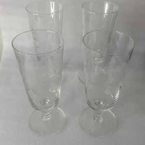 Glastonbury Lotus Toasting Drinking Bar4 Oz Set 4 Floral Etching Glass 5 1/2 In
